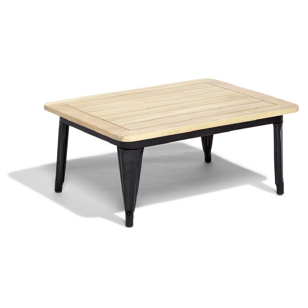 Table basse de jardin Fabrik métal noir et acacia 80x60xH35 cm