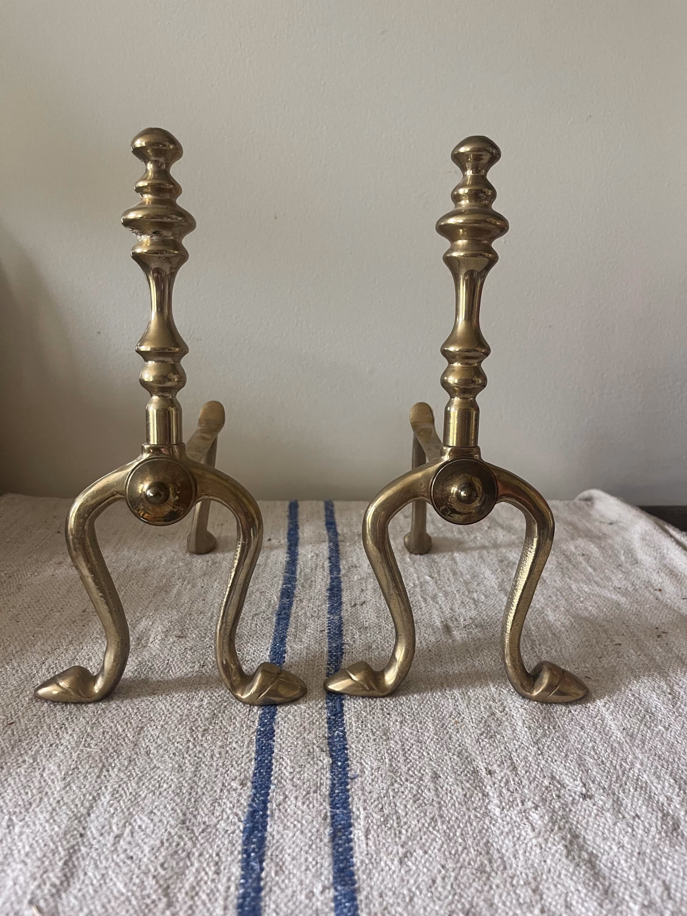 Vintage Solid Brass Fireplace Andirons
