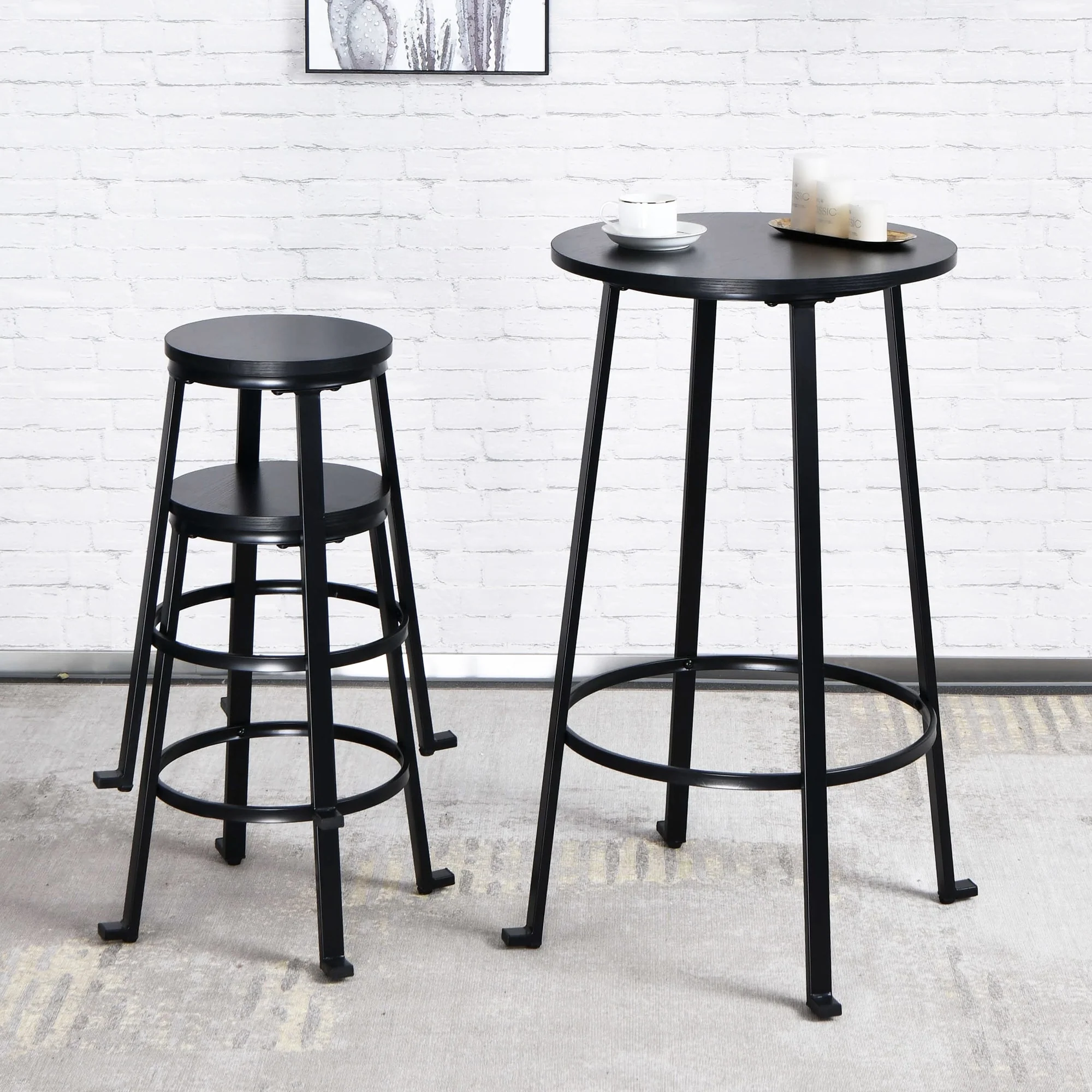 Modern Industrial 3-Piece Bistro Pub Metal Bar Table Set