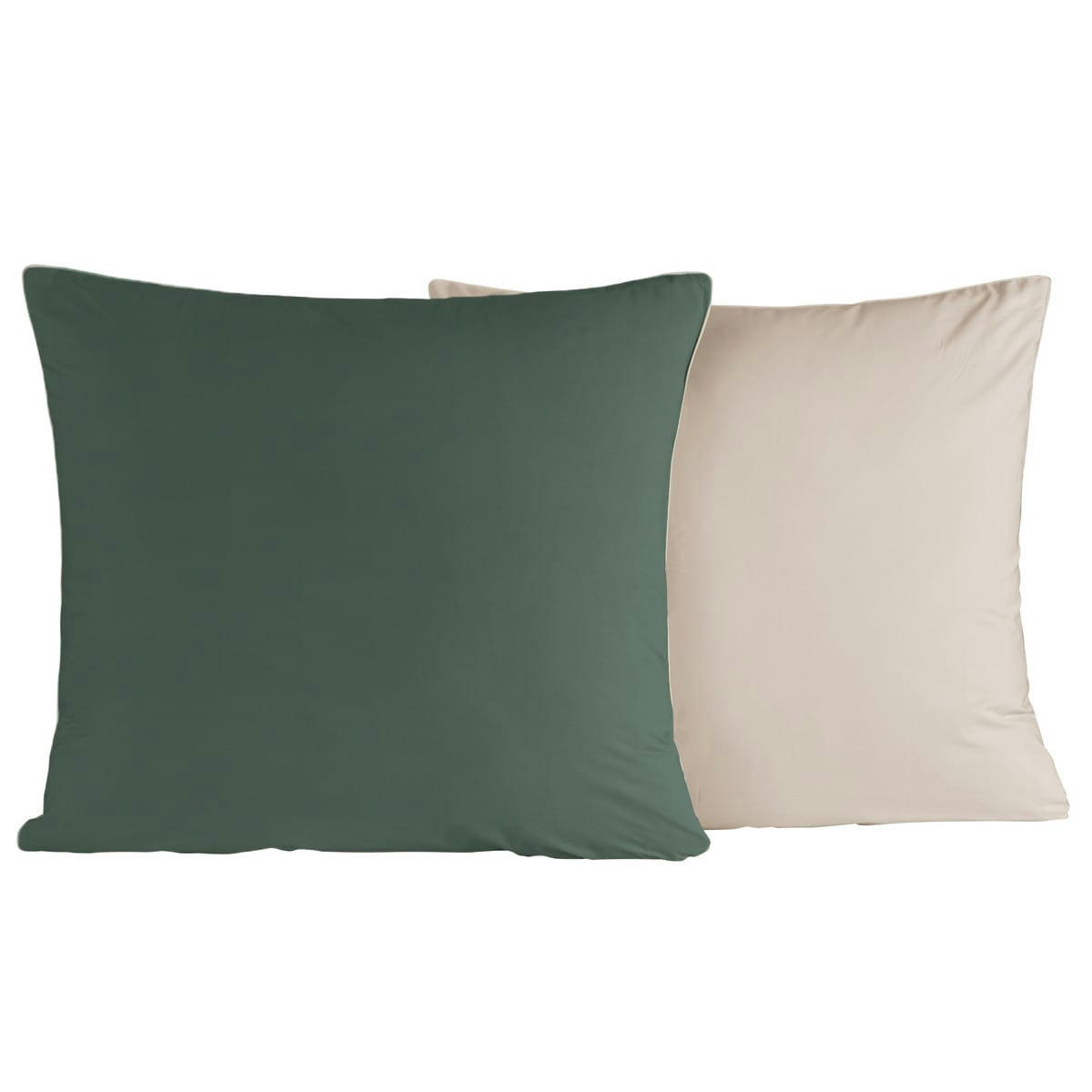 DOZMARY - 2 taies d'oreiller bicolores en percale Eucalyptus/Ficelle 65x65 cm