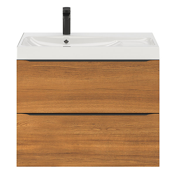 Meuble vasque suspendu effet noyer l.80 cm Imandra   plan vasque blanc résine Mila, GoodHome