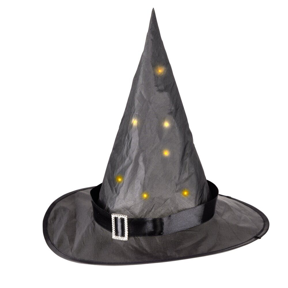 Chapeau Halloween lumineux LED sorcière noir Ø33xH30cm