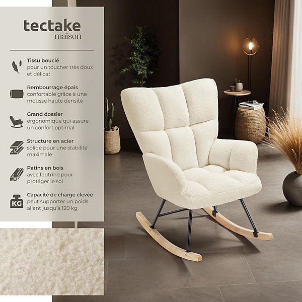 Fauteuil à bascule rembourré avec grand dossier beige