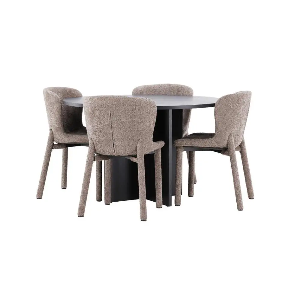 Hioshop Strada eethoek uittrekbare tafel &Oslash;120cm- 170cm en 4 stoelen zwart-