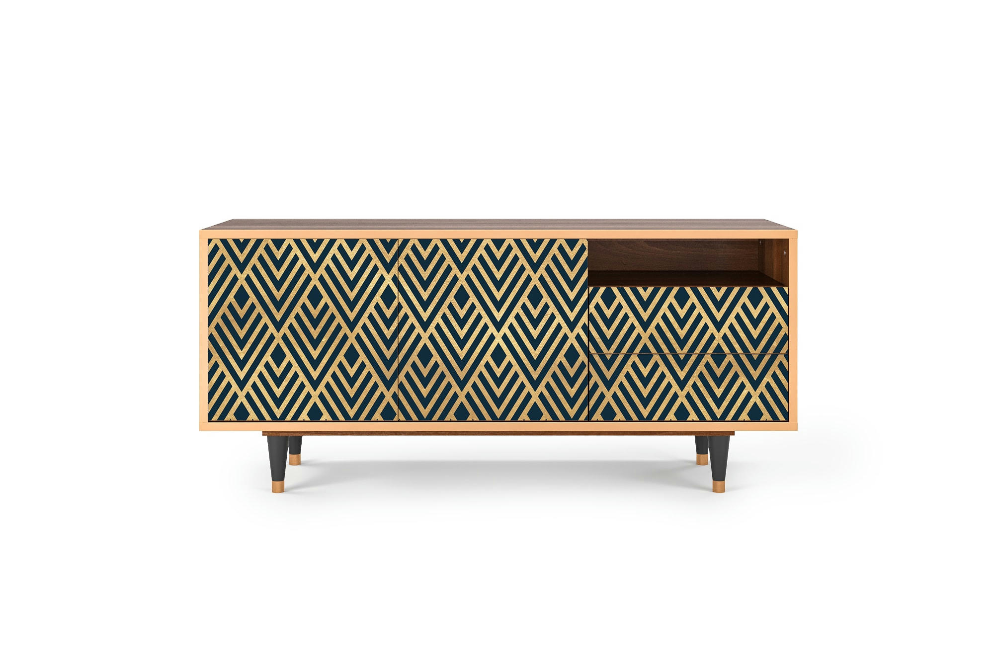 EGYPT TRIANGLES - Meuble TV  bleu 2 tiroirs et 2 portes L 125 cm