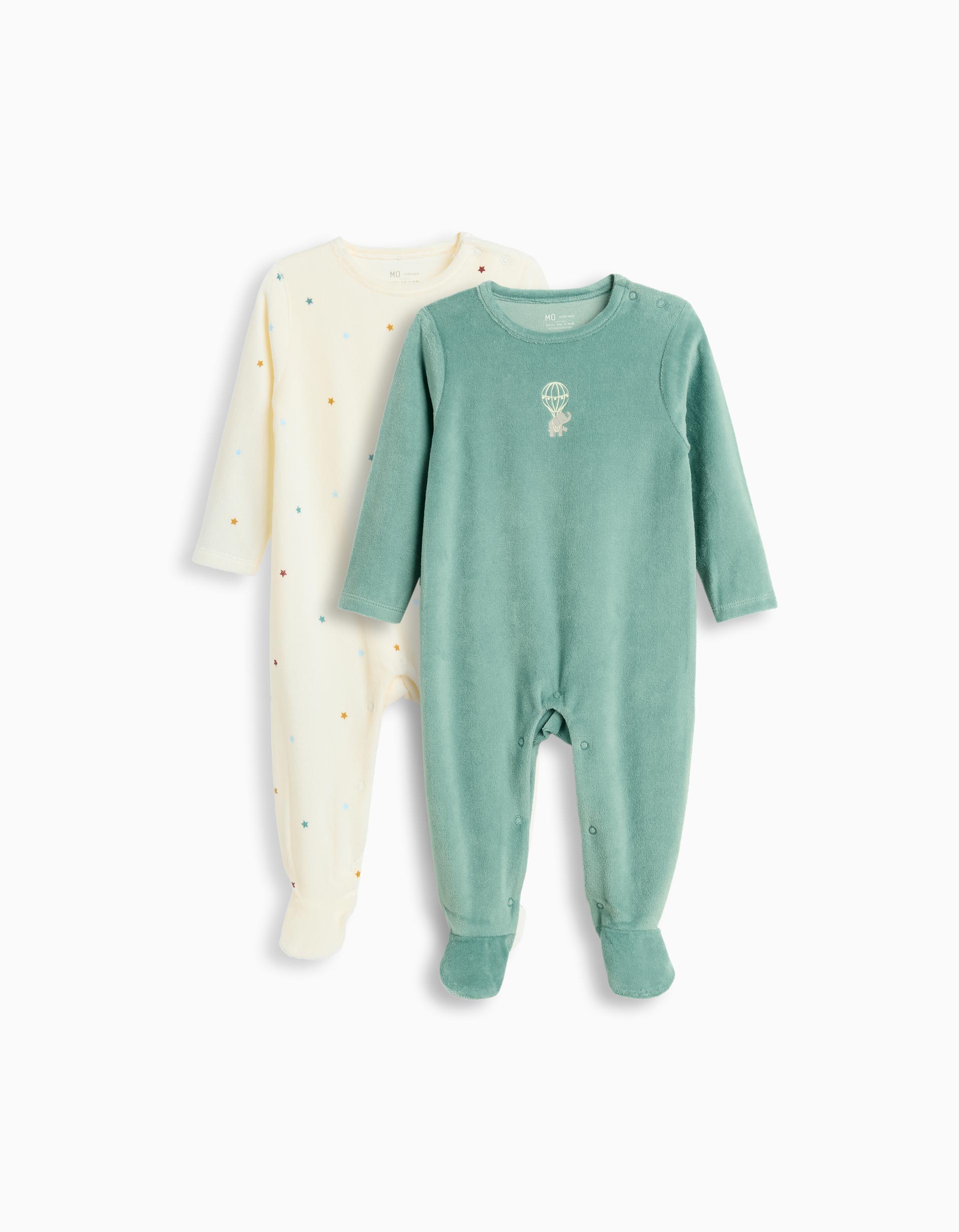 Pack 2 Babygrows Veludo, Recém-Nascido, Verde Escuro