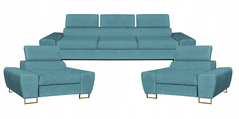 Zestaw mebli wypoczynkowych Bosso Sofa 3os fotele niebieskie Family Meble