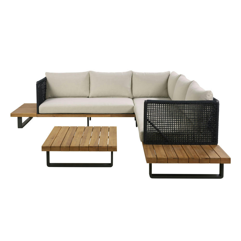 Touraco - Salon de jardin en toile beige 5/6 places et acacia massif