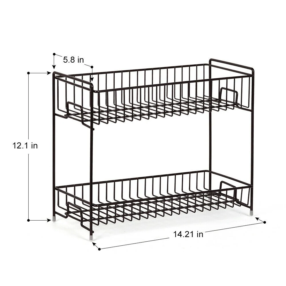 Spice Rack 2 Tier Kitchen Countertop Organizer for Jars Bottles, Black