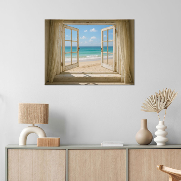 Obraz do salonu sypialni, Widok z okna na plażę Shabby Chic 30x20