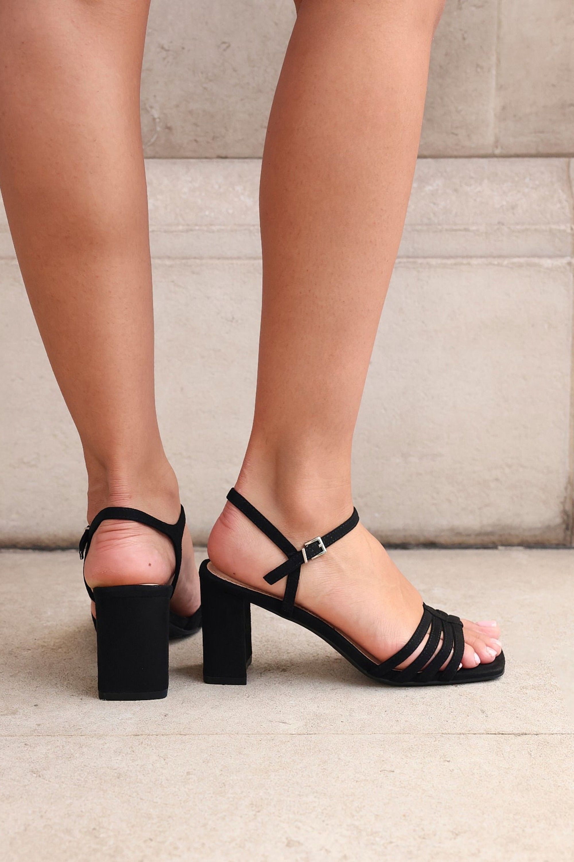 Linzi Annie Black Faux Suede Strappy Block Heel