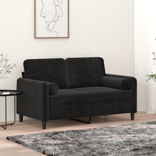 NNEVL 2-Seater Sofa with Throw Pillows Black 120 cm Velvet