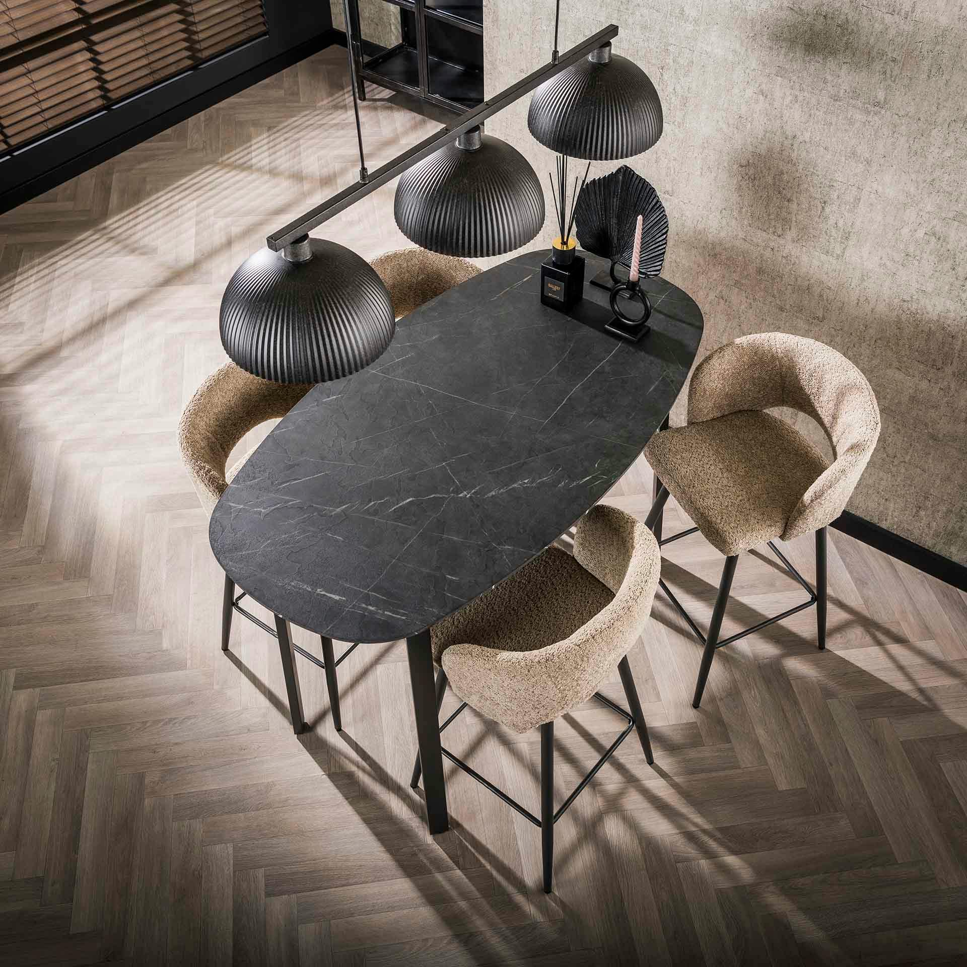 Table haute de cuisine forme organique avec effet marbre 140 cm RALF