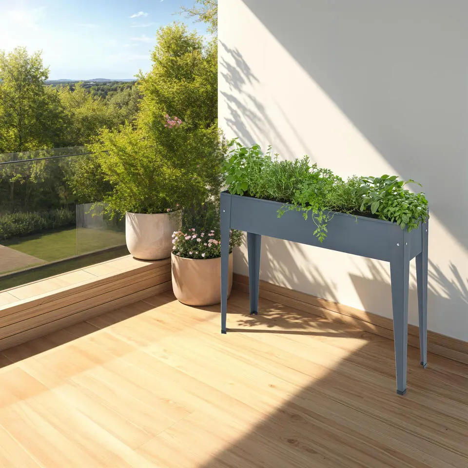 tectake Hoge plantenbak Calendula met afvoeropening 98,5x26x82,5, Antraciet