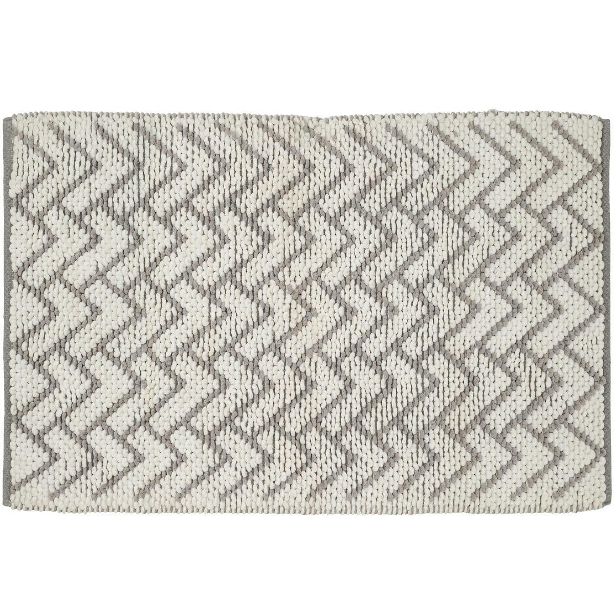 CHEVRON - Tapis de bain en polycoton fantaisie ecru et gris 50x80cm