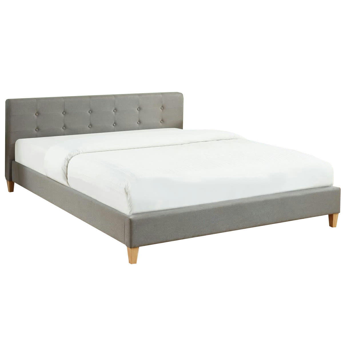 MILO - Lit gris clair 160x200 avec sommier à lattes et tête de lit