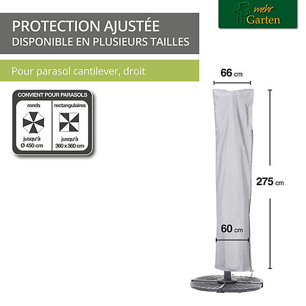 Mehr Garten - Housse de parasol déporté Premium PROTECT, structure droite, 275(H)x66/60(L) cm I parasol rond jusqu'à 450 cm I hou