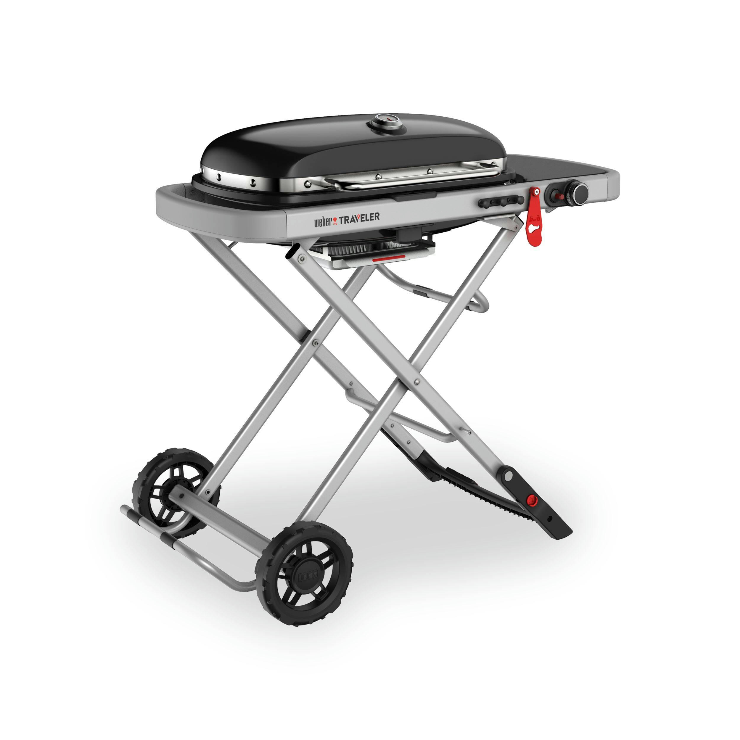 Weber Traveler Portable Single-Burner Propane Gas BBQ Grill with a Folding Cart Stand