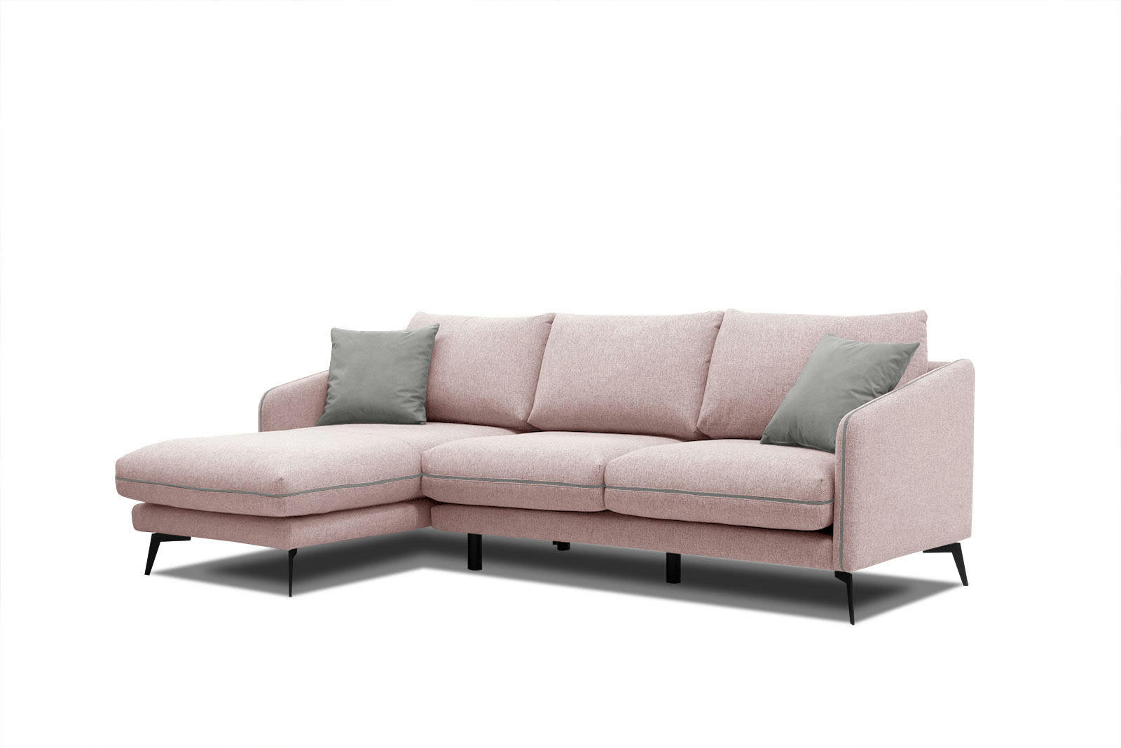 SOGEL - Canapé d'angle gauche 4 places tissu rose clair