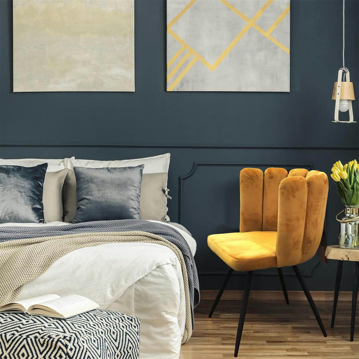 CHARLOTTE - Lot  de 2 chaises velours jaune