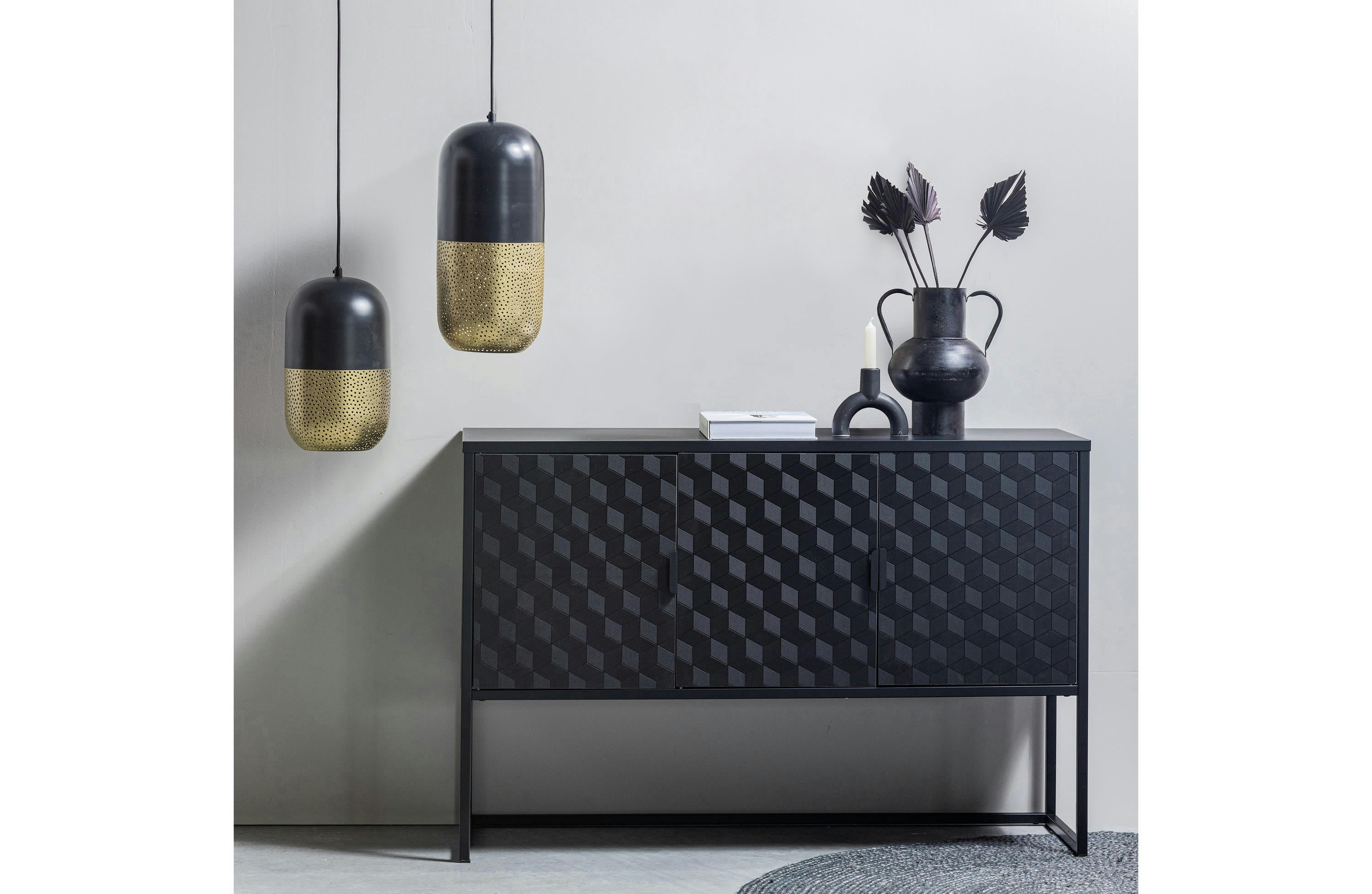 TIRSA - Grande lampe suspendue en métal noir et doré