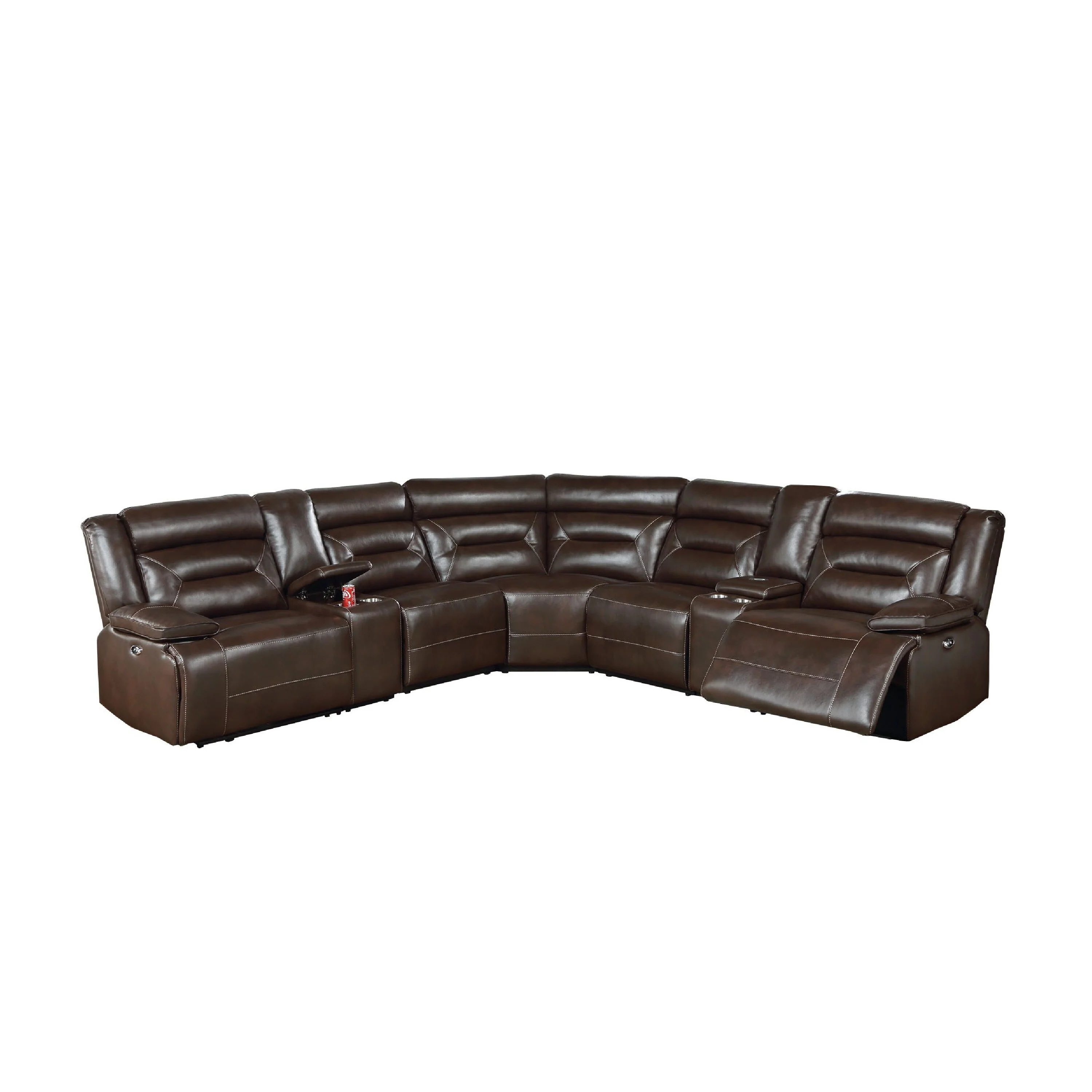 Dina Power Sectional Recliner L Shape Sofa, Dark Brown Faux Leather