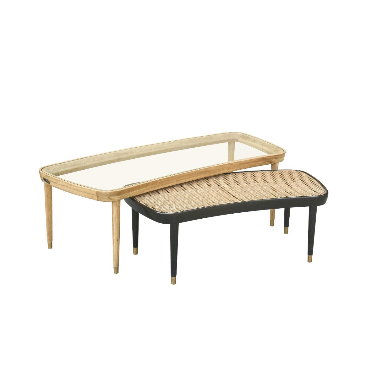 YVONNE - Table basse gigogne cannage et verre