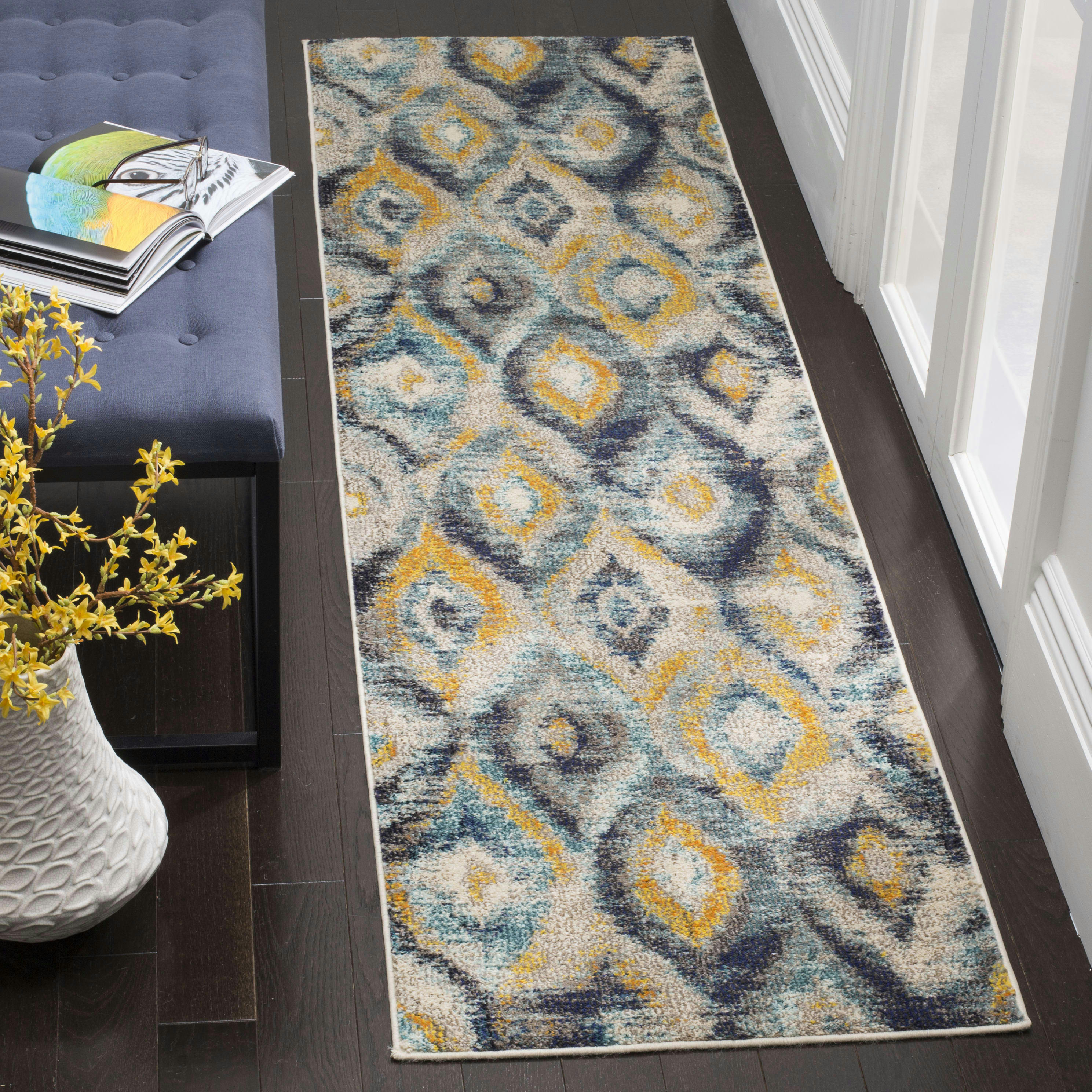 MONACO - Tapis de salon interieur en bleu & multicolore, 66 x 244 cm