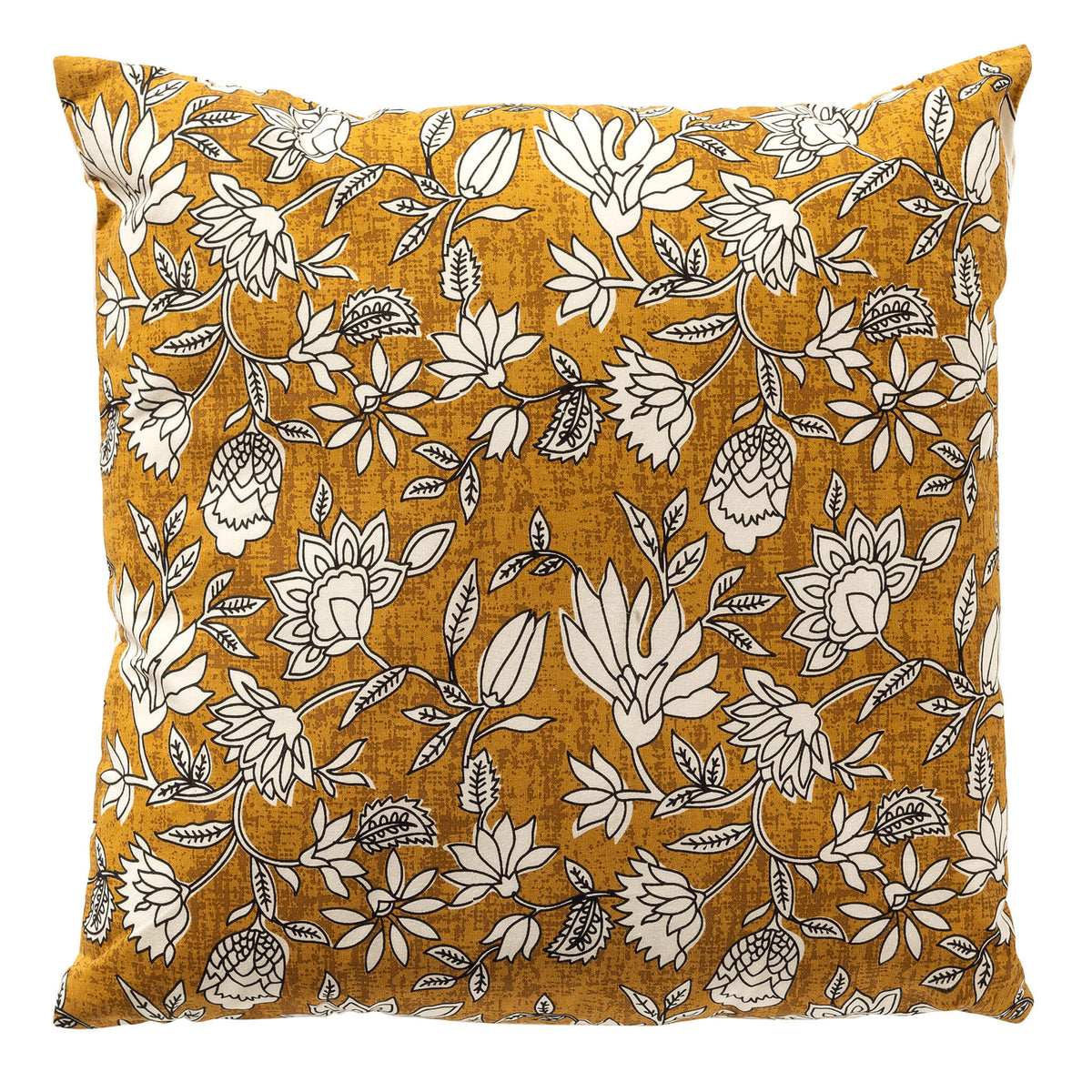 JUDITH - sierkussen 45x45 cm - bloemenmotief - 100% katoen - Chai Tea - geel