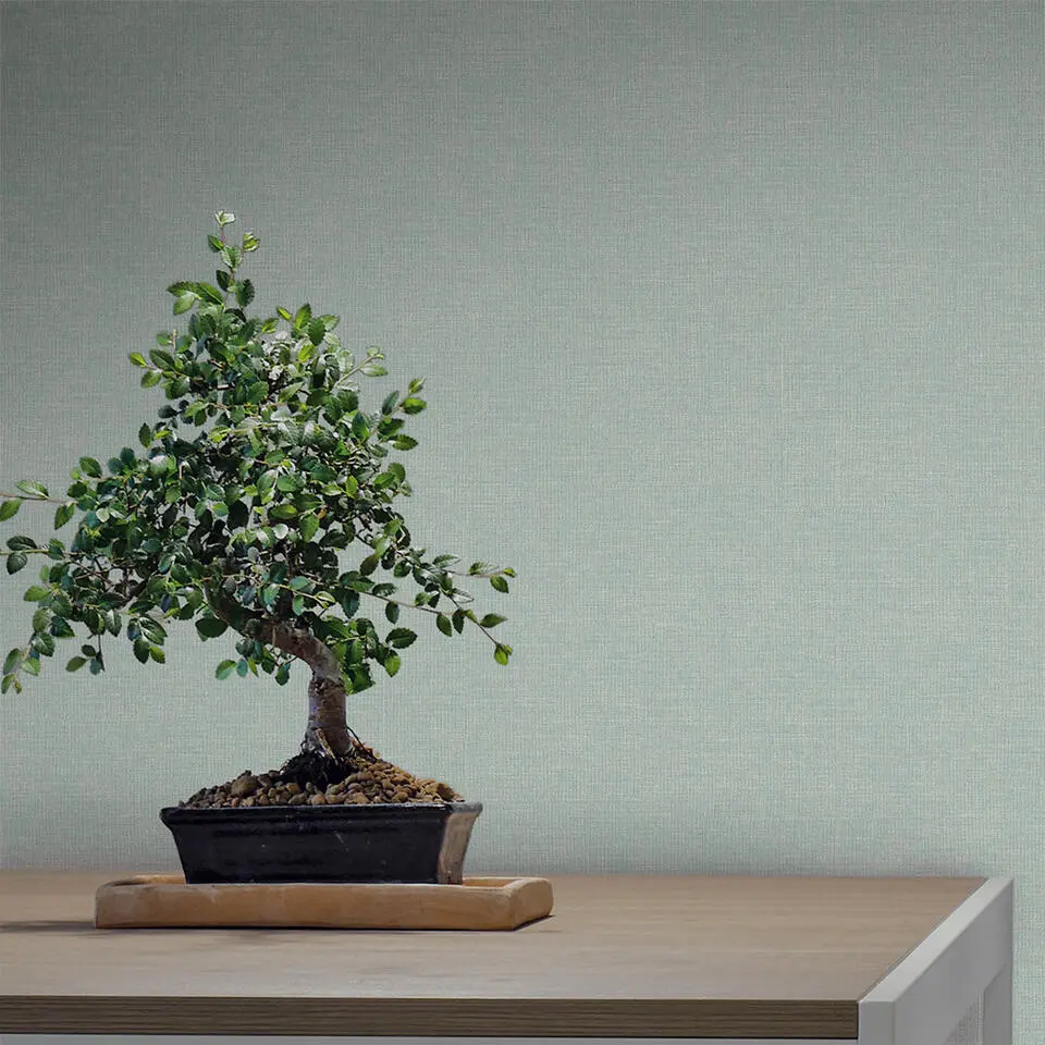 Sanders & Sanders behang linnenstructuur vergrijsd groen - 53 cm x 10 m