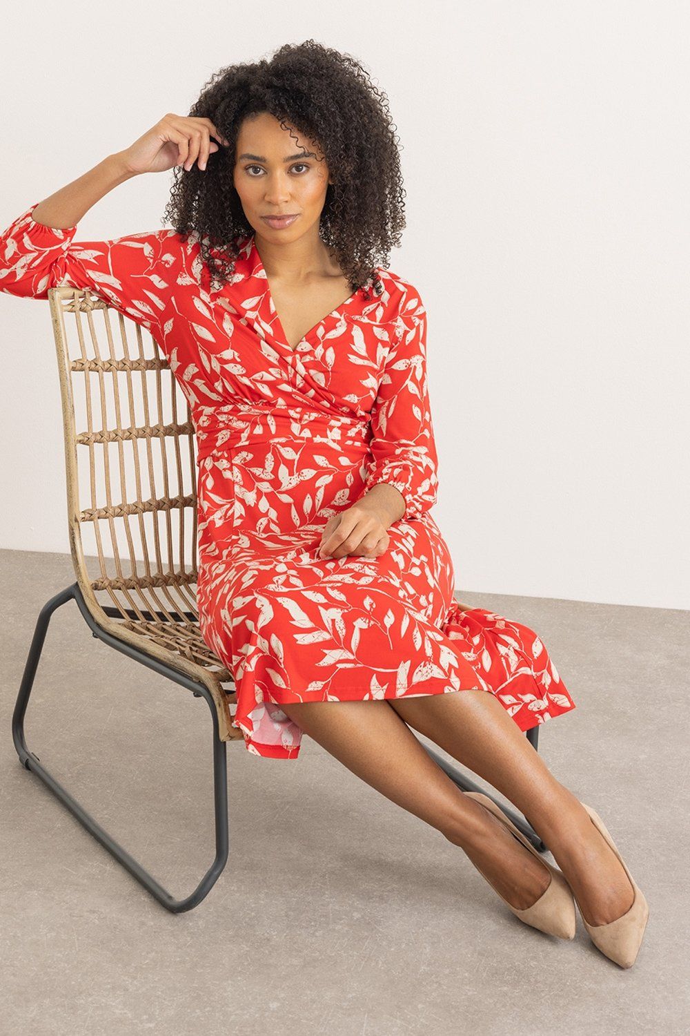 Klass. Leaf Printed Wrap Jersey Dress