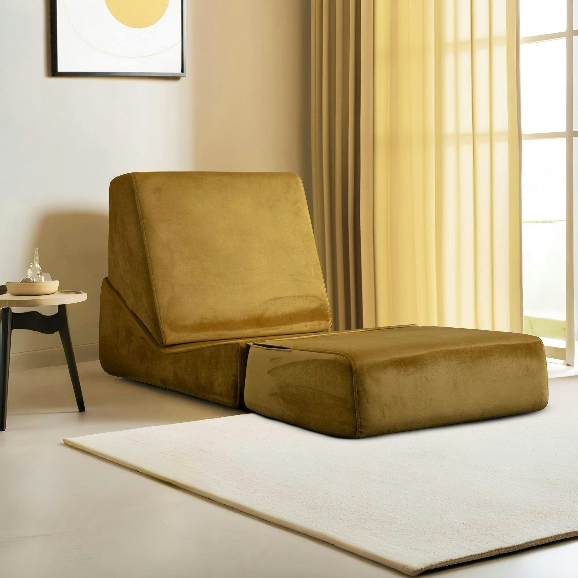 Chauffeuse convertible moutarde velours, lit d'appoint SAPPO