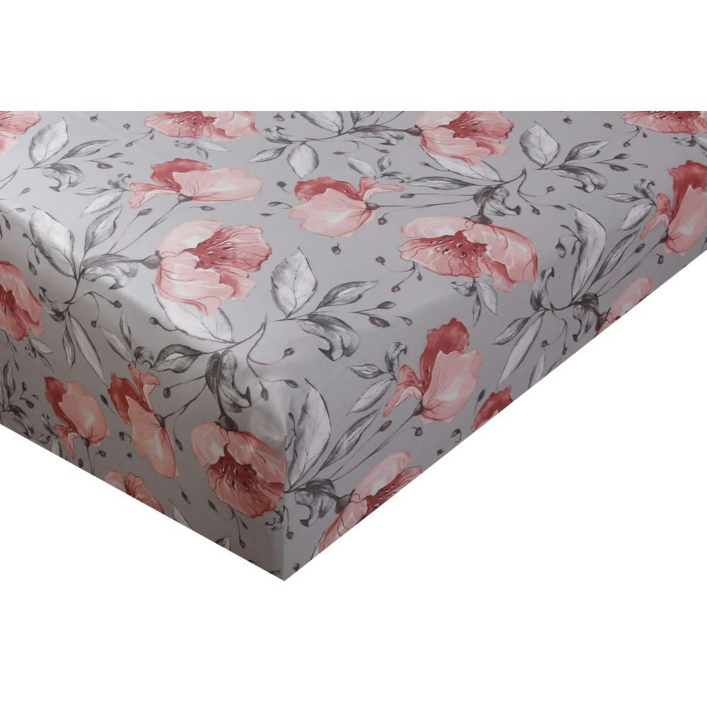FLORAL SATIN - Drap housse satin de coton 140x190 cm imprimé Floral