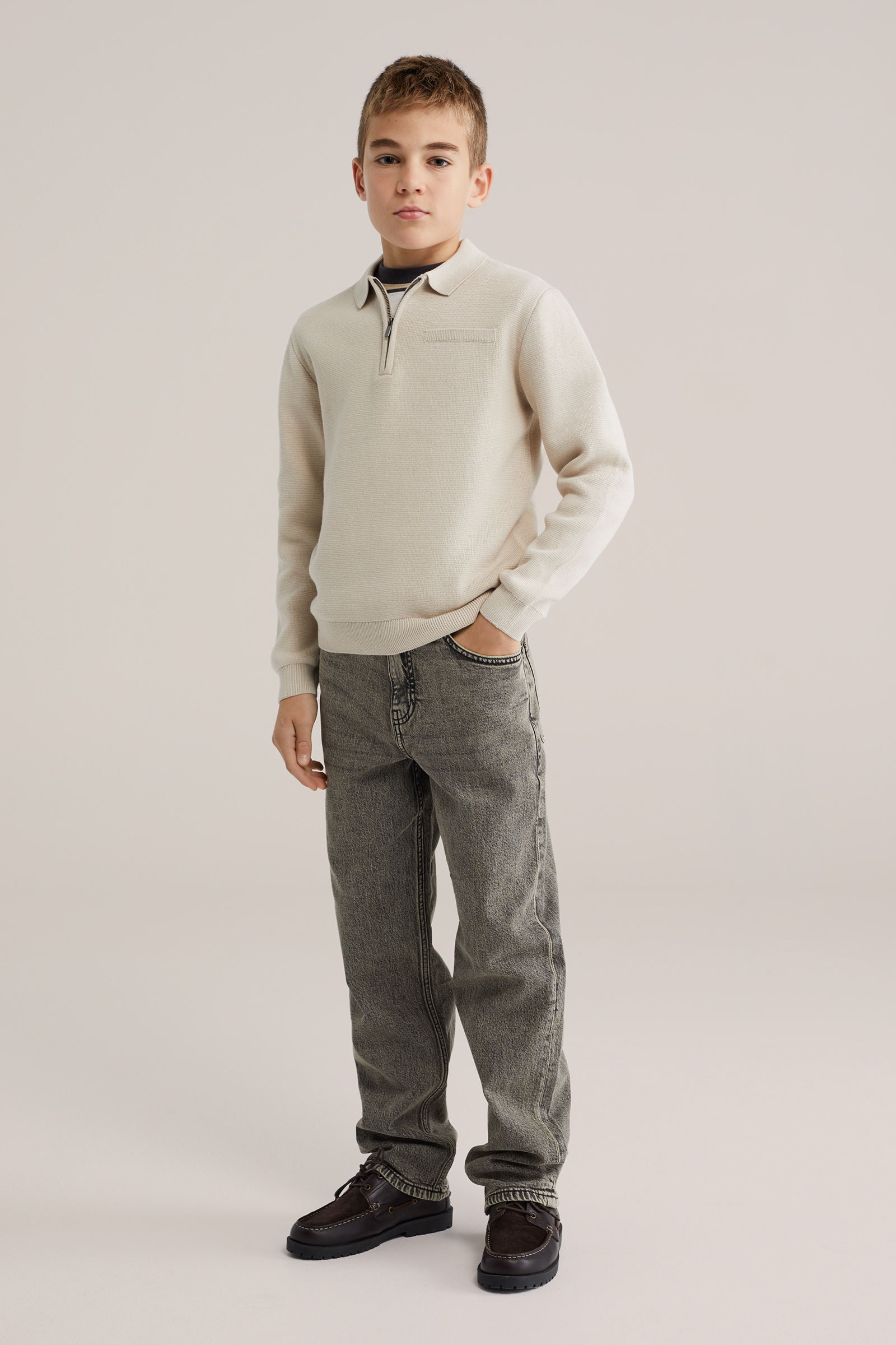 Jongens gebreide trui quarter-zip en polokraag