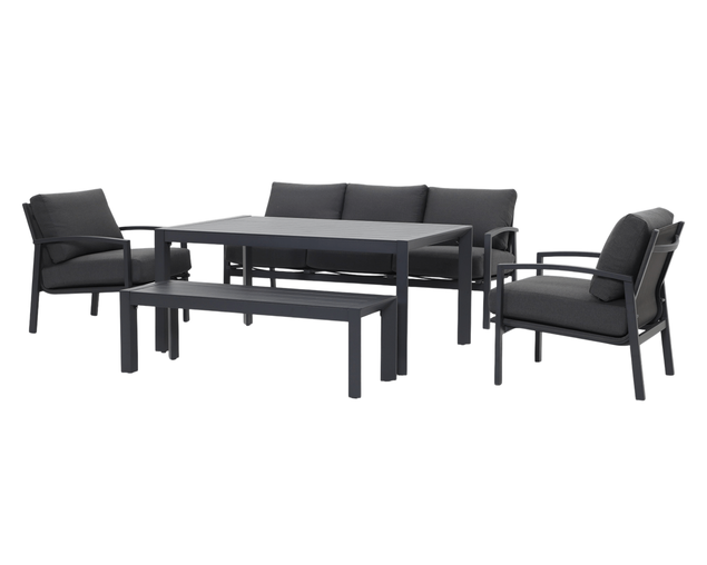 Jette 8 Seater Low Dining Setting Bundle - Gunmetal Grey