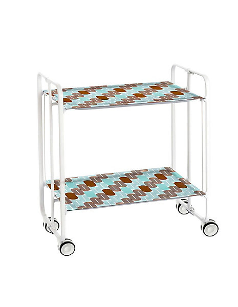Desserte pliante BAUHAUS avec roulettes, Structure blanche, 2 niveaux, 4 positions