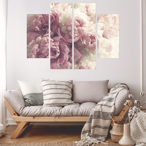 Obraz 4 Częściowy Kwitnące PEONIE Kwiaty 80x60cm