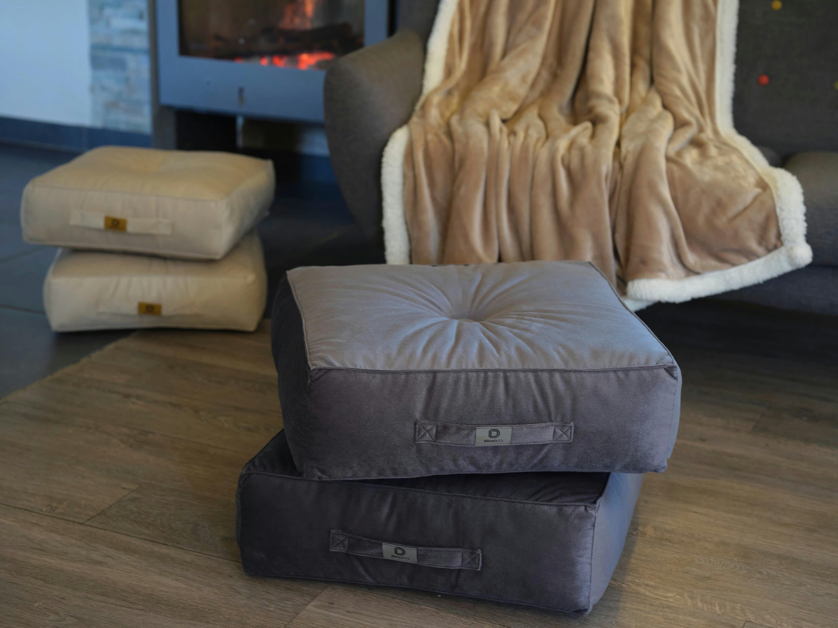 - Pouf en velours 50 x 50 x 14 cm lot de 2 - gris foncé