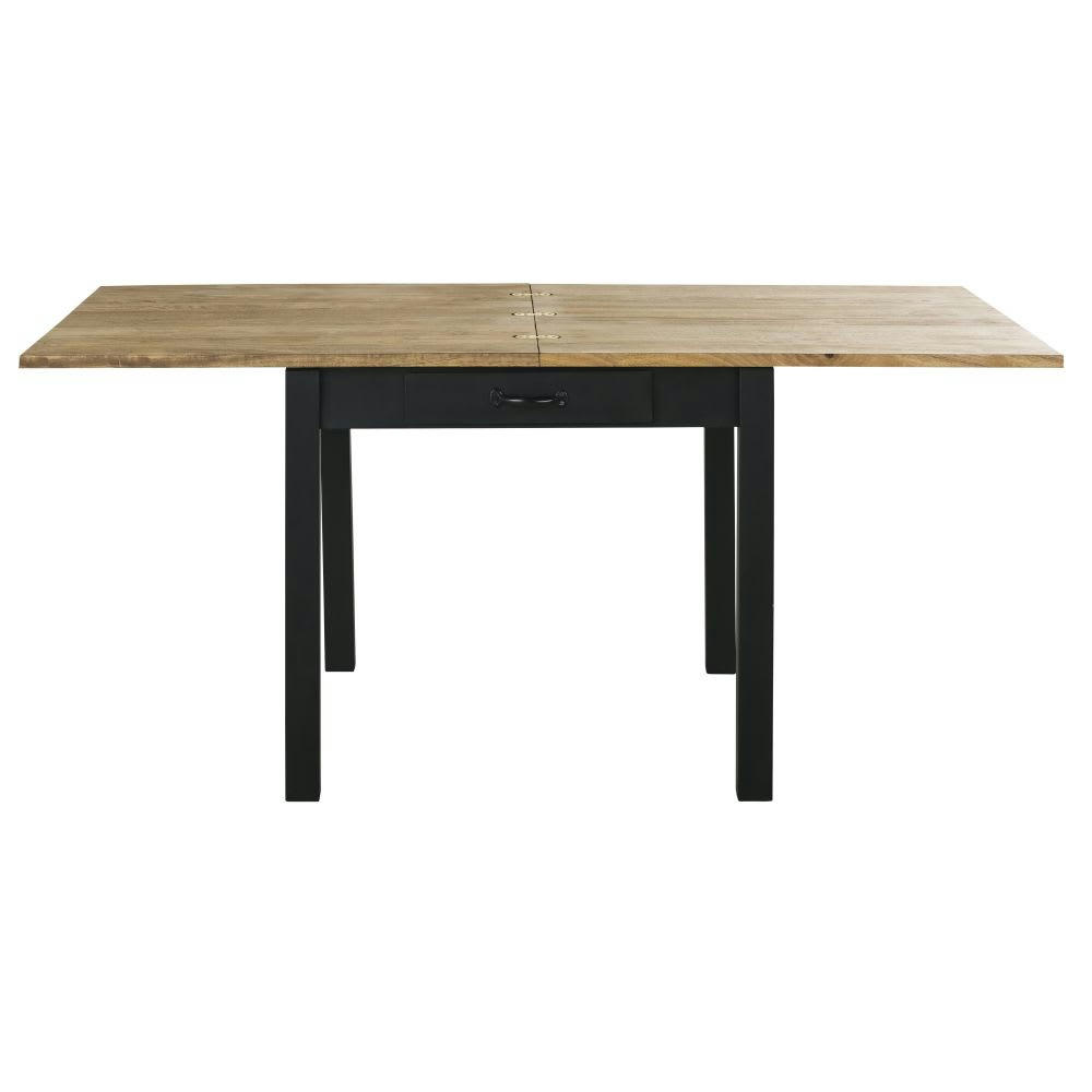 Alfred - Table à manger extensible en bois de manguier massif et métal noir 6/8 personnes L90/180