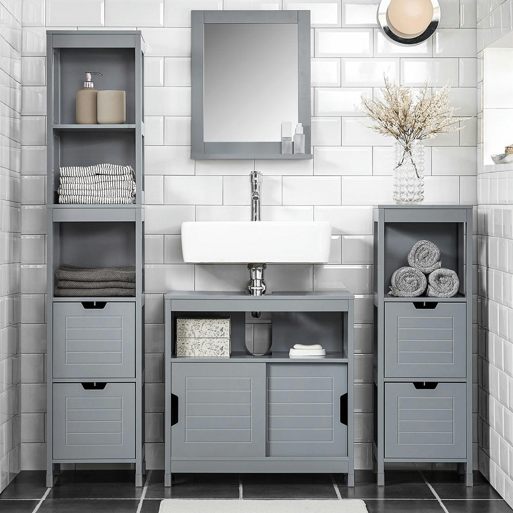 - Meuble demi-colonne effet bois gris