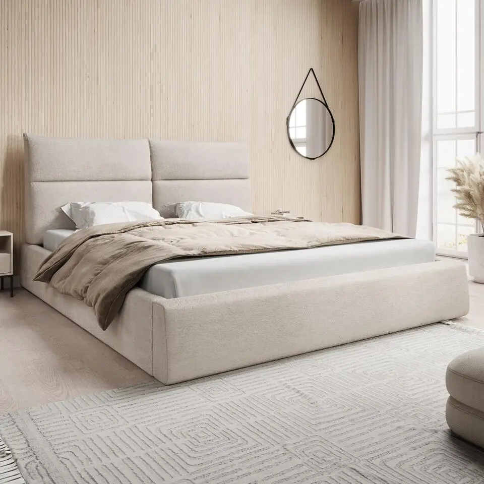 Meubella - Tweepersoonsbed Maxton - Beige stof - 180x200 cm