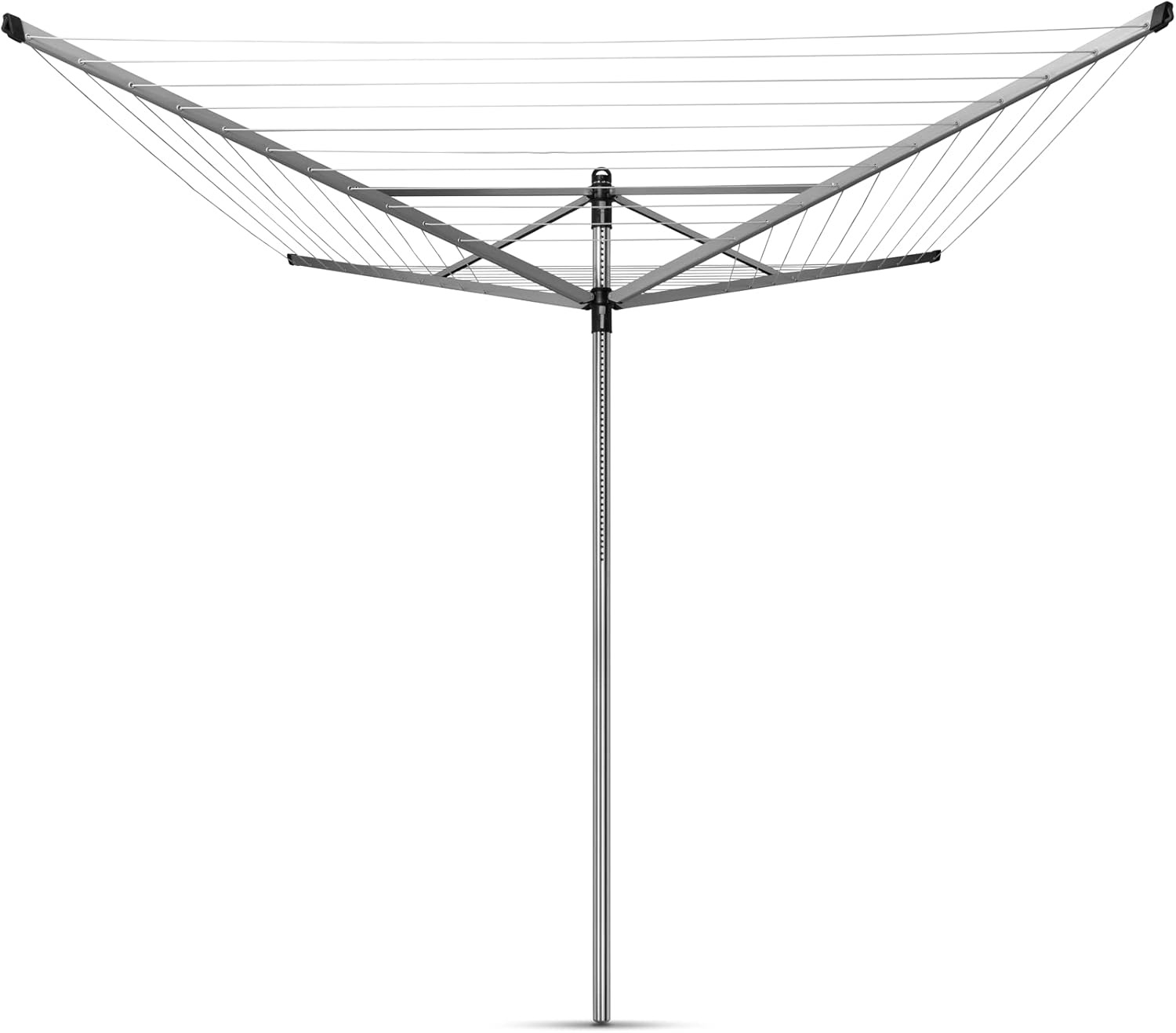 Brabantia Lift-O-Matic Outdoor 4 Arm Clothesline (197 ft/Ø 1.8) Height Adjustable, Folding Clothes Drying Rack + Ground Spike & Cover (Gray)