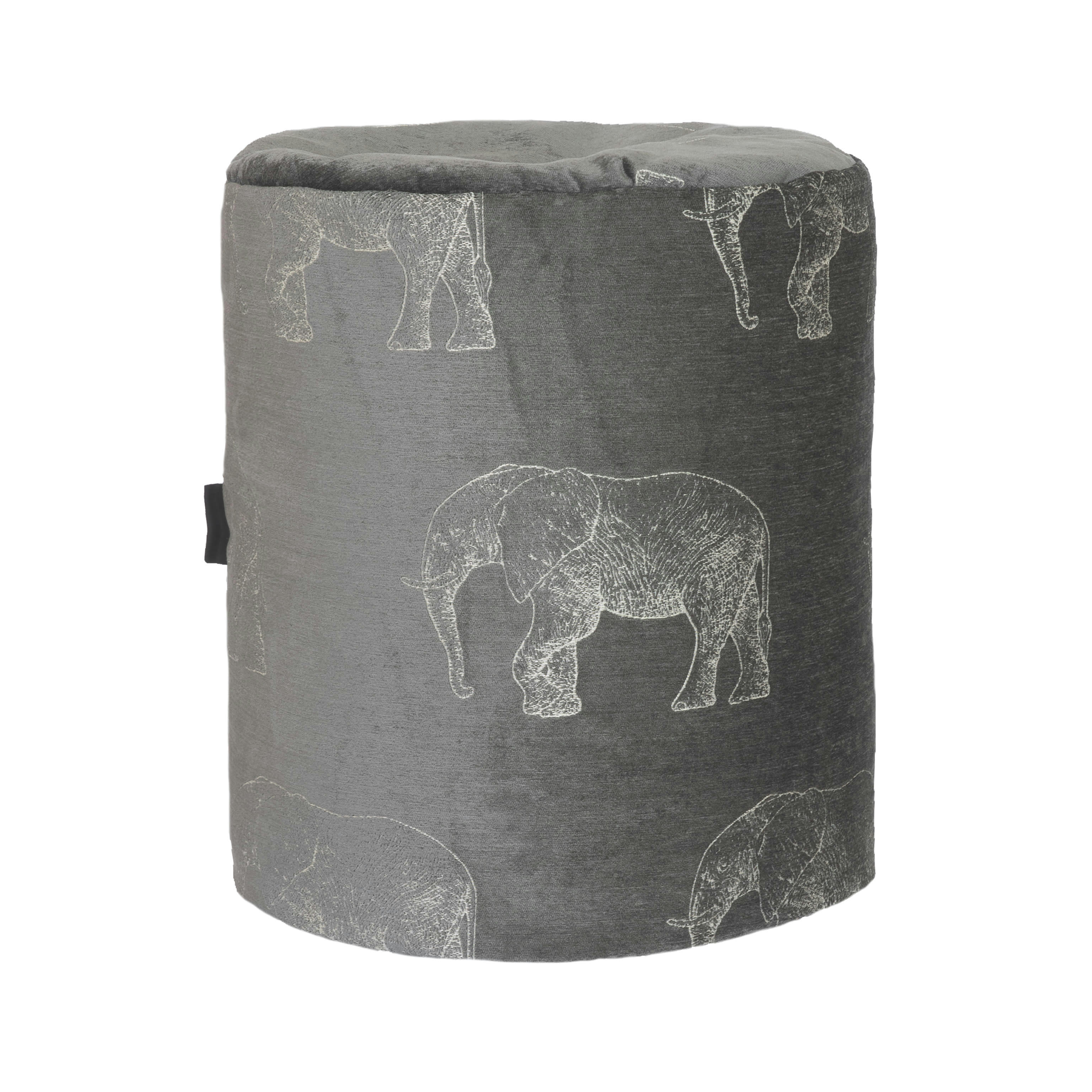 - Pouf en velours gris avec éléphants brodées