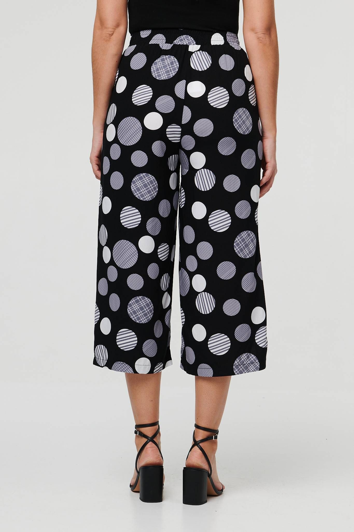Izabel London Spotty Print Tie Waist Cropped Trousers