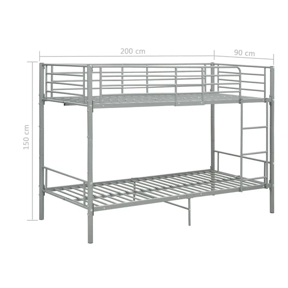 vidaXL - Metalen Stapelbed incl. hekwerk en zijladder - Grijs - 90x200 cm