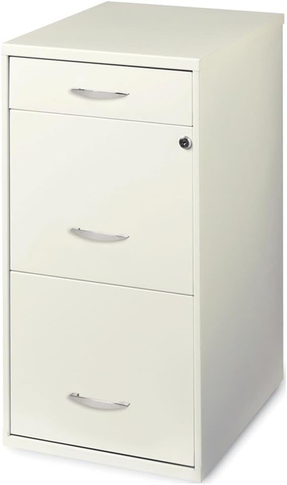 Scranton & Co 3-Drawer Metal Filing Cabinet, 27.32 H x 14.25 W x 18.00 D, Pearl White Finish, Locking Storage with Letter-Size File Drawers, Non-Porous Painted Steel for Home or Office