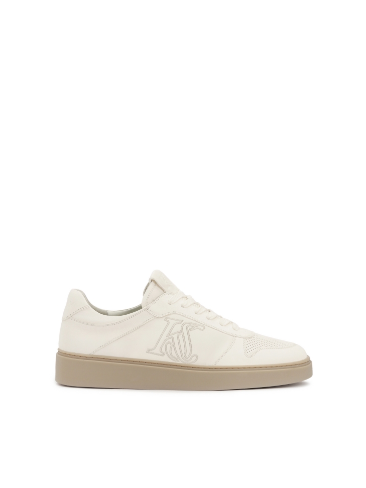 Leather sneakers in broken white with embroidered logo