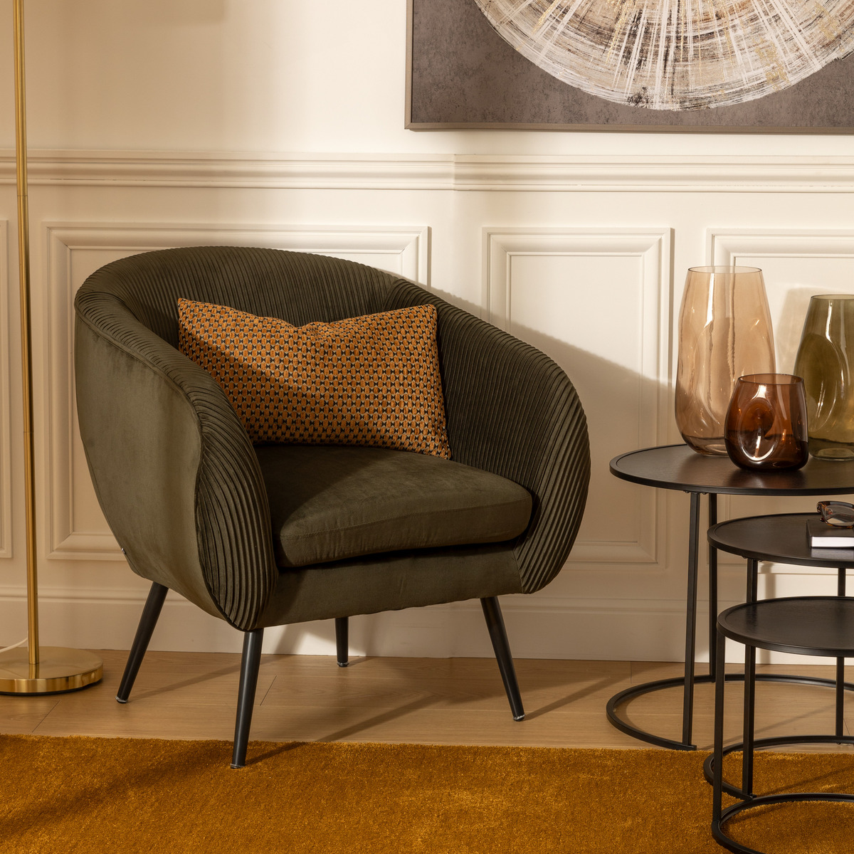 Armchair "Solaro" Khaki, Green velvet
