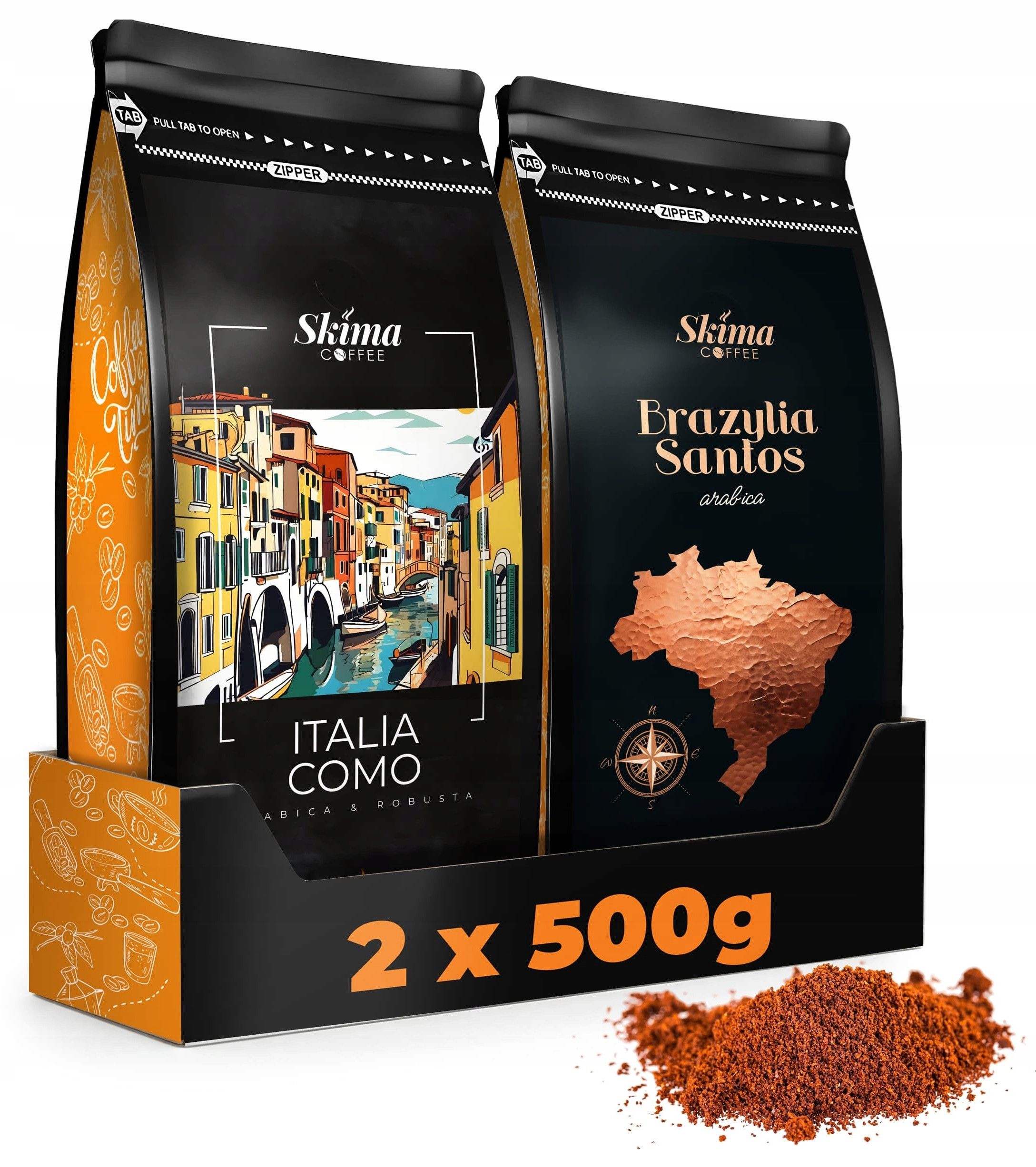 Kawa Mielona 500g x2 Italia Como/Brazylia Santos SkimaCoffee 1kg