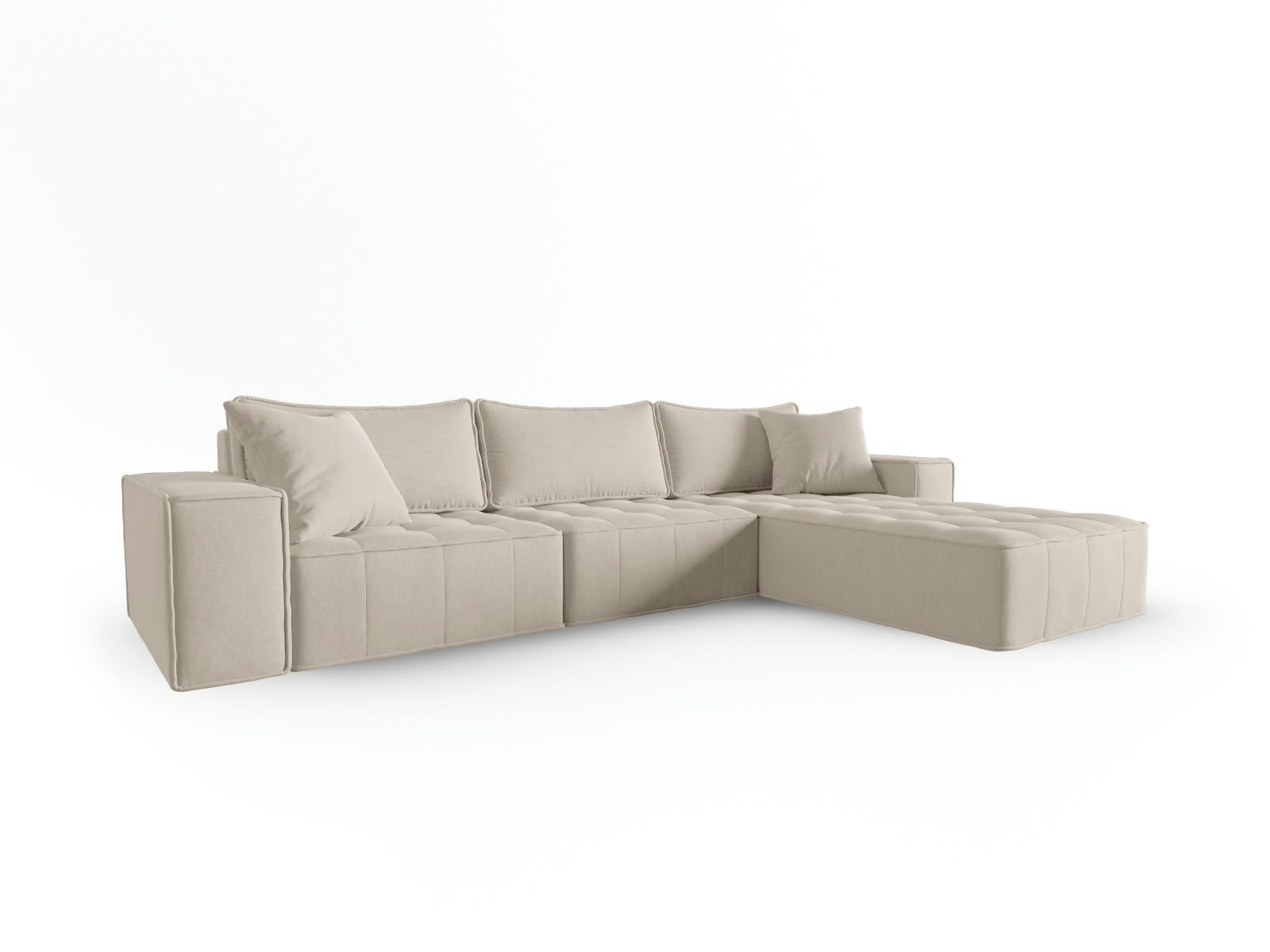 MIKE - Canapé d'angle droit modulable 5 places en tissu structurel beige